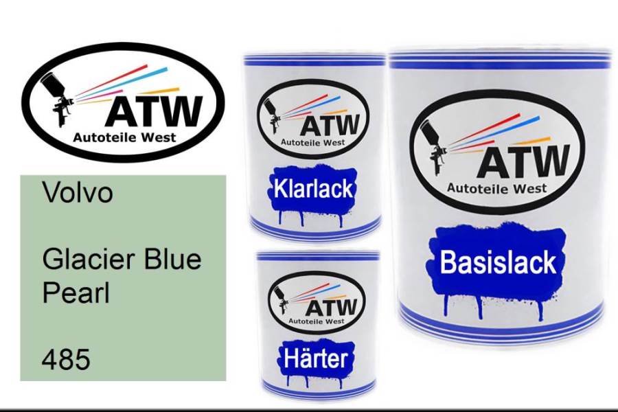 Volvo, Glacier Blue Pearl, 485: 1L Lackdose + 1L Klarlack + 500ml Härter - Set, von ATW Autoteile West.